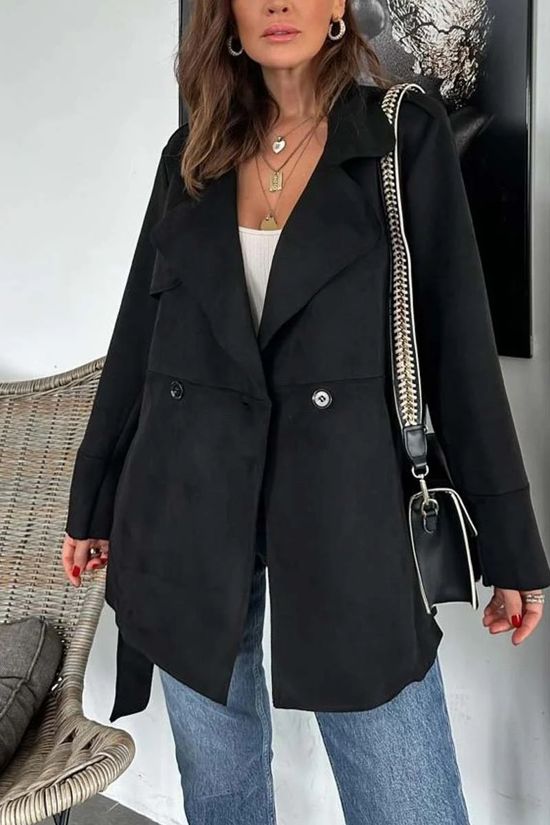 Women's Casual Waist Belted Lapel Loose Coat
